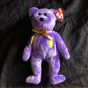 2002 Ty Beanie Baby EGGS III Purple Bear with Embroidered Yellow Easter Egg nwt